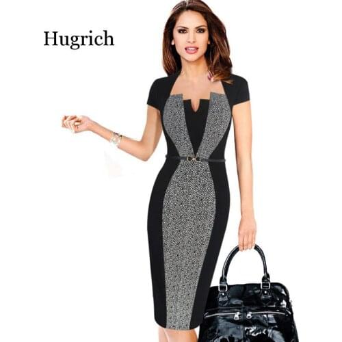 2020 Summer Women Retro Contrast Patchwork Belt Wear To Work Business Vestidos Office Bodycon Pencil Female One Piece Dress Suit