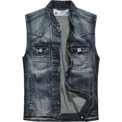Men denim vest new retro plus size jeans waistcoat Summer Fashion Male Casual Sleeveless Button Coats Multi-pocket Tops