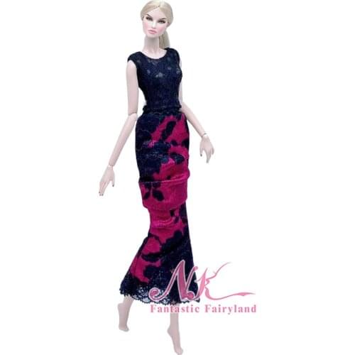 1 Pcs Black& Red Dress For Barbie Doll Outfits Party GownTop Shirt & Skirt 1/6 Dolls Accessories Kids Toys