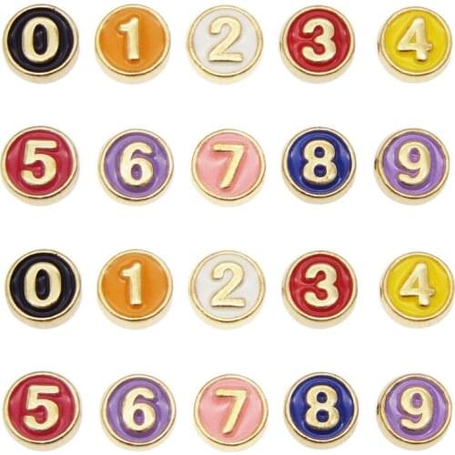 Julie Wang 10PCS/Set 0-9 Enamel Number Beads Round Colorful Gold Tone Spacer Bead Bracelet Jewelry Making Accessory