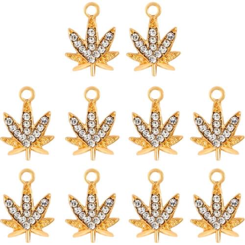 10Pcs/set Metal 15x11mm Maple Leaf Pave Rhinestone Charms 3 Color Plant Pendants Accessories For Handmade Earrings Necklace DIY