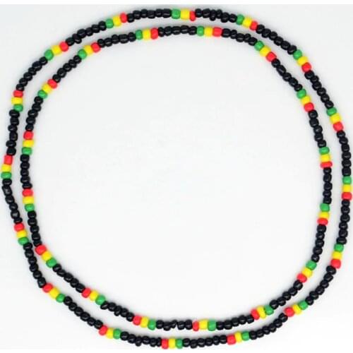 10x Red Yellow Green Rasta Reggae Punk Hiphop Elastic Stretch Necklace Glass Seed Beads Black Africa Fashion Jewelry