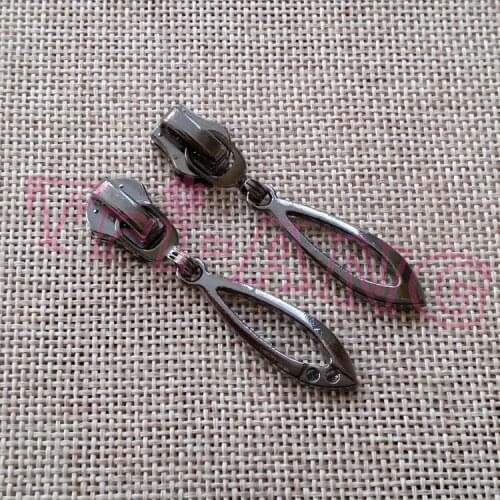 20pcs/lot, Gun Black Oval Shape 5# Plating Zipper Pulls for Metal Nylon Resin Zipper