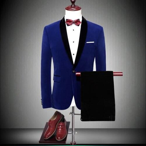 2021 Wedding For Men Shawl Collar Slim Fit Formal Dress Suits Mens Royal Blue Red Tuxedo Jacket with pant 86700