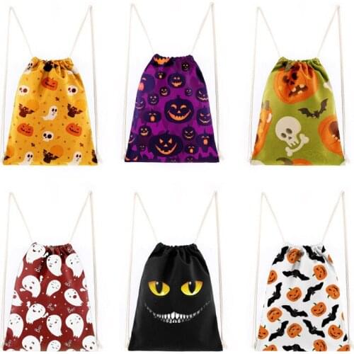 6Pcs Halloween Packaging Bag Party Creative Drawstring Pocket Halloween Gift Candy Packaging Drawstring Pocket