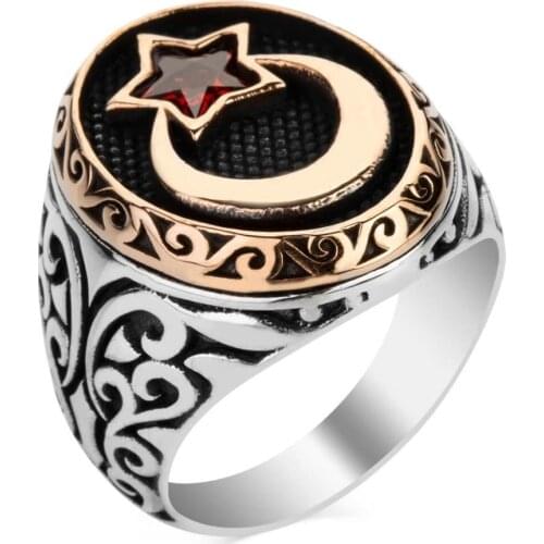 925 sterling Silver Moon star Design Men 'S Ring