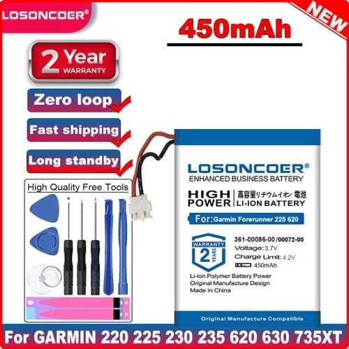 450mAh 361-00086-00 361-00072-00 Battery GPS Sports Watch Battery for GARMIN Forerunner 220 225 230 235 620 630 735XT Batteries