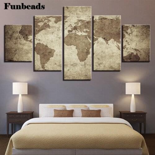 Diamond Painting 5 Pieces Retro Vintage World Map Diamond Embroidery full square round Cross Stitch diy 5d diamond Mosaic FF470