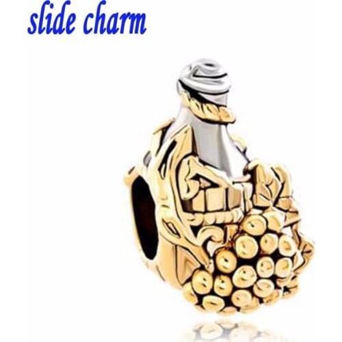 Slide charm Free shipping Unique gift fashion antique vintage wines charm beads fit Pandora bracelet