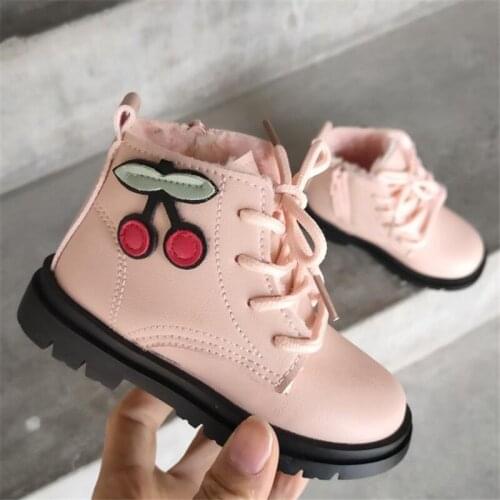 Disney added flocking cotton shoes girl students of new fund of 2021 autumn winters children Martin boots, leather shoes