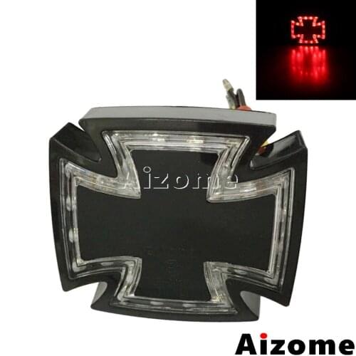 Black Motorcycle Maltese LED Tail Light Brake Lamp Mini Templar Cross Stop Light For Harley Cafe Racer Bobber Chopper
