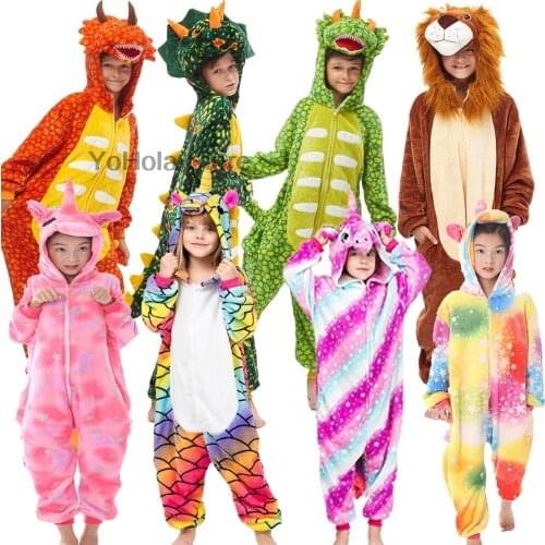 Children Kigurumi Unicorn Pajamas Kids Baby Animal Overalls Jumpsuit Onesie Dinosaur Pajama Sleepwear Girls Cosplay Pijamas