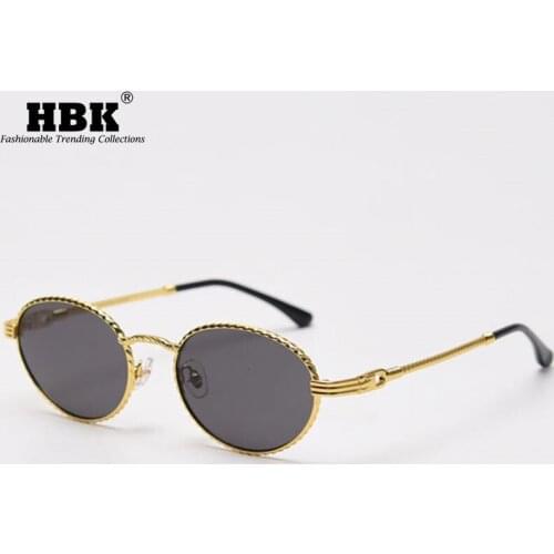 HBK Retro Metal Frame Fashionable Oval Sunglasses Women Men Personality Vintage Colorful Mirror Small Shades Eyewear UV400