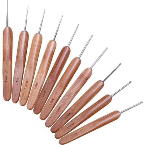 Imzay 10PCS Bamboo handle Crochet Hooks Set Portable Sweater Knitting Multi Size Ergonomic Sewing Tools