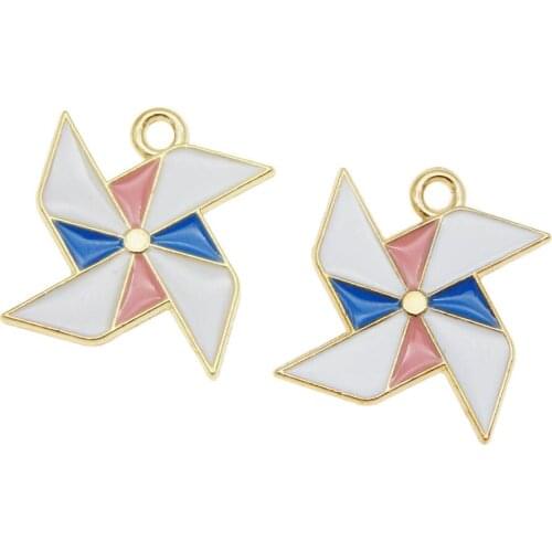 JulieWang 5PCS Ice Cream Windmill Charms Cartoon Enamel Metal Pendants for Crafts DIY Bracelet Jewelry Making Accessories
