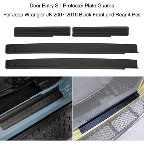 KKMOON 4 Pcs Door Entry Sill Protector Plate Guards Black Front and Rear For Jeep Wrangler JK 2007-2016