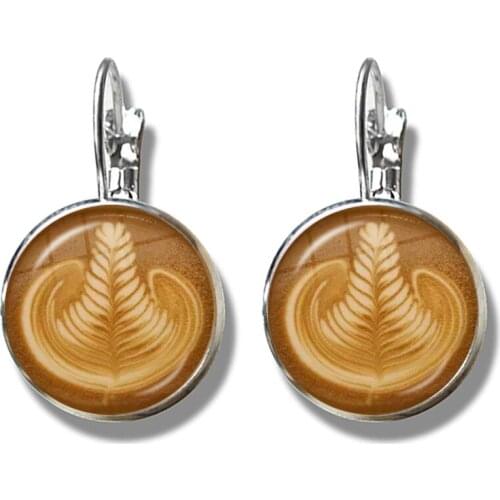 Coffee Latte Carving Love Heart Art French Hook Earrings Chocolate Printing Flower Four Leaf Clover Cat Charm Jewelry For Women