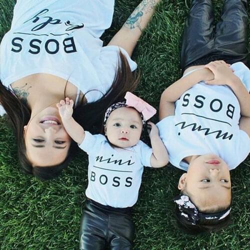 Family Matching Cute Kid Baby Little Girls Big Girl Top Clothes Romper + T-shirt Cartoon Outfit Set 0-6Y