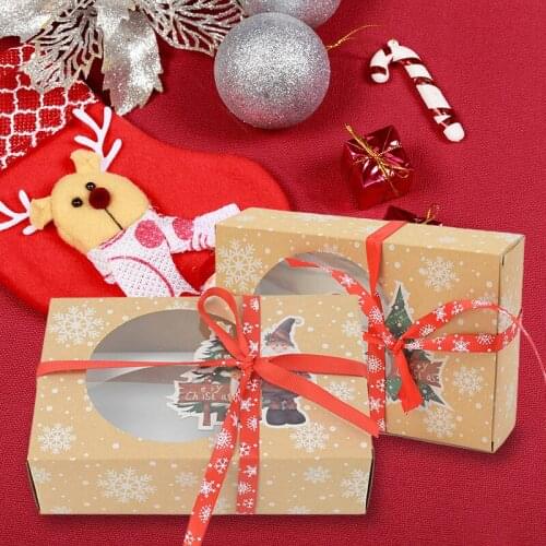 2Pcs Kraft Paper Christmas Gift Box Santa Claus Paper Bags Christmas Eve Box With Pvc Window Packing Paper Gifts