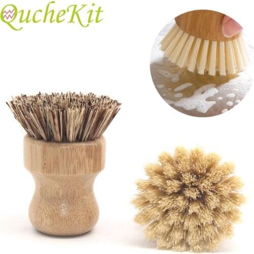 Kitchen Sisal Palm Bamboo Handle Short Handle Round Dish Pan Pot Bowl Tableware High Quality Durable Cleaning Brush Tools
