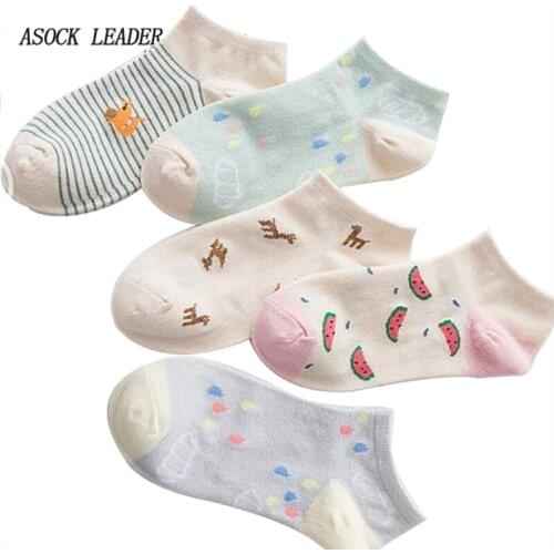 5 Pairs/Lot 2018 Summer New Womens Sock Pure Color Casual Short Tube Fruit Animal Female Sock Creative Comfort Boat Socks