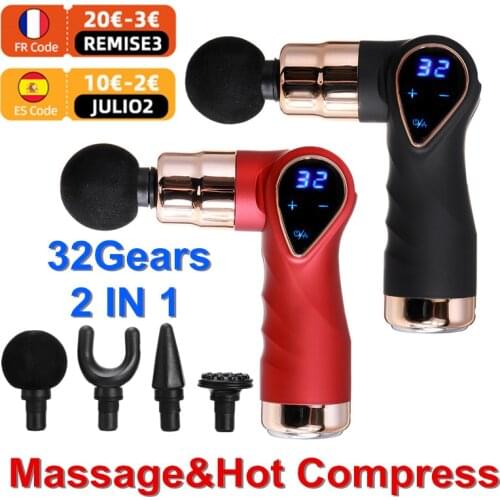 LCD Mini Fascia Gun 32 Gear Portable Hot Compress Massage Gun Muscle Relaxation USB Charging Portable Fitness Equipment Massager