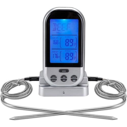 Upgraded Version of Wireless Dual Temperature Double Needle Barbecue Thermometer Kitchen Meat Thermometer BBQ Fork