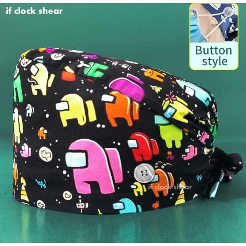 Fashion Print Scrub Hat Cotton Nurse Cap Bandage Men Women Surgical Hat Cap pet Dust-Proof Cap Adjustable laboratory scrubs cap