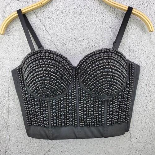 Fashion New Crop Top Women Camis Halter Top Women Camisole 2020 New Summer Sexy Beading Black Sleeveless Slim Low Chest Top