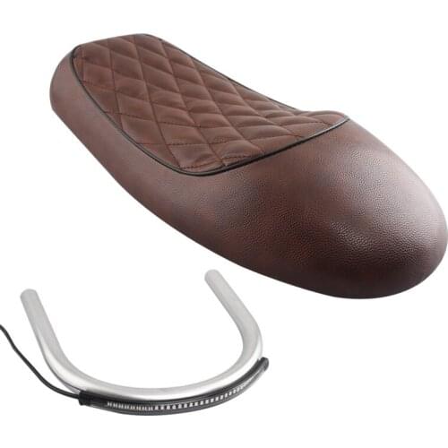 Motorcycle Brown Hump Seat 200mm Black Frame Hoop Loop LED Turn Signal Tail Light For Harley BMW Honda Cafe Racer Yamaha Bobber