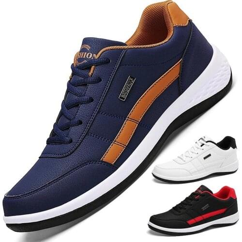 Oversize Autumn Sport Men PU Leather Sneakers Mens Running Shoes Mens Sports Shoes Blue Athletic Trainers 2021 Jogging GME-1995