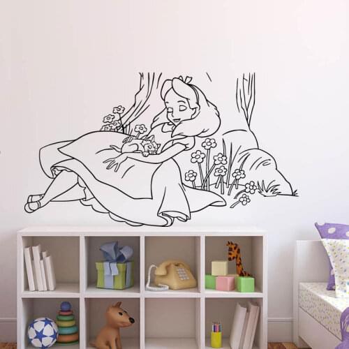 Wall Sticker Decals Alice In Wonderland Cartoon Rabbit Tea Time Cat Girl Nursery Bedroom Waterproof Stickers Decor K550
