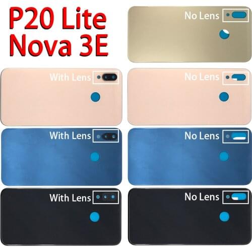 New For Huawei P20 Lite Back Cover Battery Door Housing Case For Huawei Nova 3e With Camera Glass Lens Repair Parts