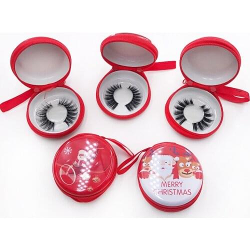 Newest Christmas False Eyelashes Round Box Creative Zipper Empty Coin Case with Tray Makeup Tool Bag Wholesale
