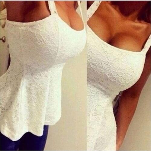New Fashion Women Casual Summer Lace Tank Tops Sexy Deep U Neck Slim Vest Shirts Solid Tops Camis Blusas