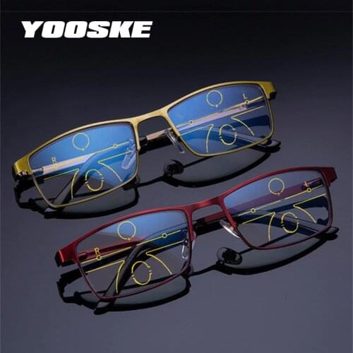 YOOSKE Anti Blue Light Reading Glasses Men Progressive Multifocal Glasses Women Near Far Sight Alloy Frame Eyeglasses Diopter