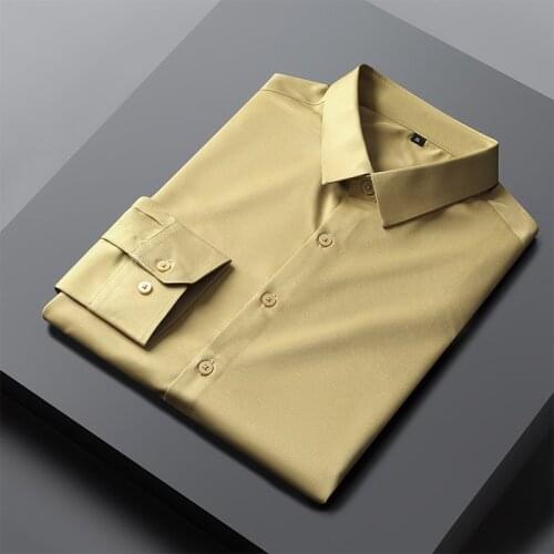 MICROFIBER Fiber Shirt Men Long Sleeve Elastic And Breathable Business Casual Korean Fashion Slim Fit Stain Shirts Camisa Hombre