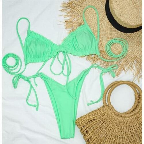 Sexy green swimwear bathing suit women bandage swimming suit beachwear swimsuit tankini 2 piece bikini set swimsuit cover up2021