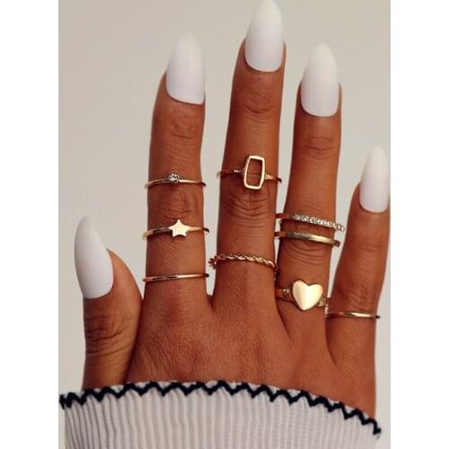 UMKA 8Pcs/Set 2021 Fashion Simple Design Vintage Gold Color Joint Rings Sets for Women Jewelry Korean