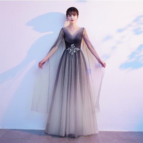 Evening Dress Sequins Fashion Deep V-Neck Empire A-Line Lace Up Floor-length Tulle Plus size Women Formal Party Dresses C1191