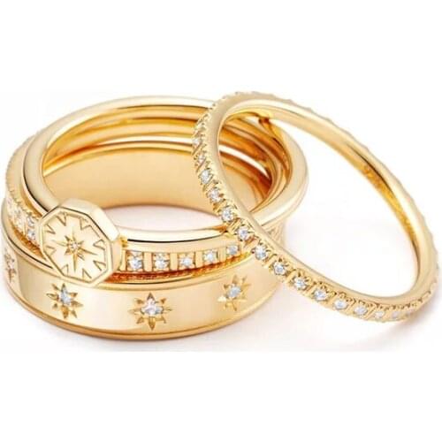 Top Quality Classic Fashion Simple Band Ring For Women Northstar Starburst CZ Design Sparking CZ Starburst Signet finger jewelry