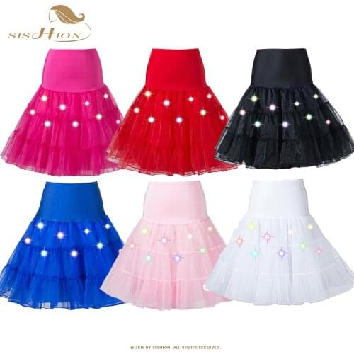 SISHION Skirts Womens Festival Christmas Wedding Party Dance Performance LED Lights Tulle Tutu Skirt High Waist Petticoat LP0002