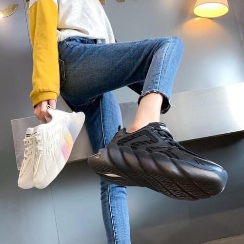 Womens Spring, High Platform Sports Shoes Black, Off White Low Shoes. Platform Sports Running Comfort Casual ,Chunky Sneakers