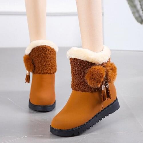 Women Boots Short Booties Solid Tassels Winter Fleece Snow Boots Lace Up Lady Non-Slip Flat Warm Snow BootsTenis Feminino U11-19