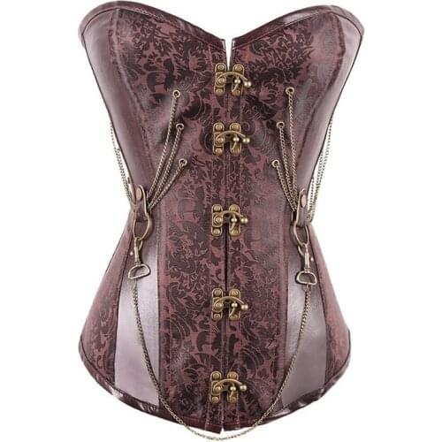 Sexy Women Hourglass Chained Steampunk Corset Corpetes 14 Steel Bones Lace-up Overbust Corsets and Bustiers