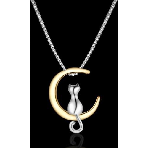 Cat Sit On Moon Jewelry Vintage Korean Cat Moon Choker Simple Personality Crescent Clavicle Chain Wedding Femme Collier Collar