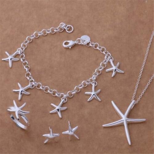 AS086 Hot Silver Color Jewelry Sets For Women Wholesale Free Shipping Bracelet 124 + Necklace 281 + Earring 280 + Ring 294