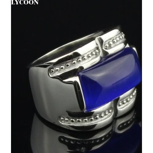 LYCOON Wholesale and retail 316 L Stainless steel opals Ring Fashion luxury blue cat eye ring in silver color for women