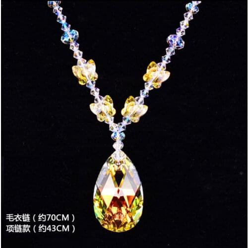 925 silver new shiny atmospheric crystal necklace female Korean version simple party accessories Austrian crystal sweater chain