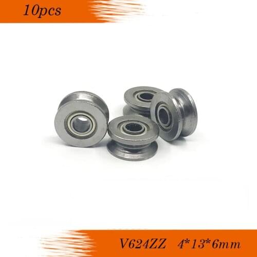 10pcs/Lot V624ZZ 624VV 4x13x6mm V Groove bearing Steel Deep Groove Ball Bearing Traces Walking Guide Rail Bearing